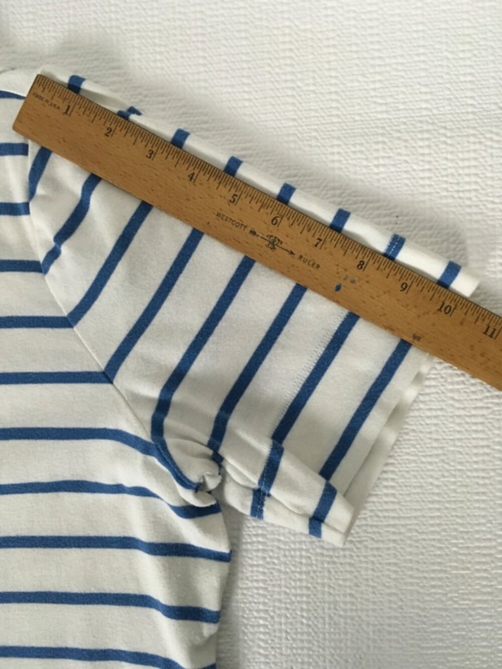 CJ Banks Top Women Size 1X White w Blue Stripes Short Sleeve T shirt Round Neck - Picture 9 of 14